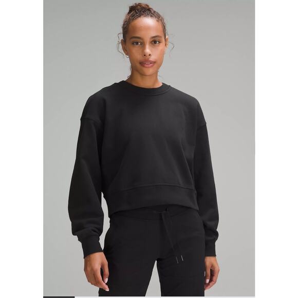 Lululemon Womens Perfectly Oversized Cropped Crew Sweatshirt Size 8 Black Casual - Picture 1 of 8